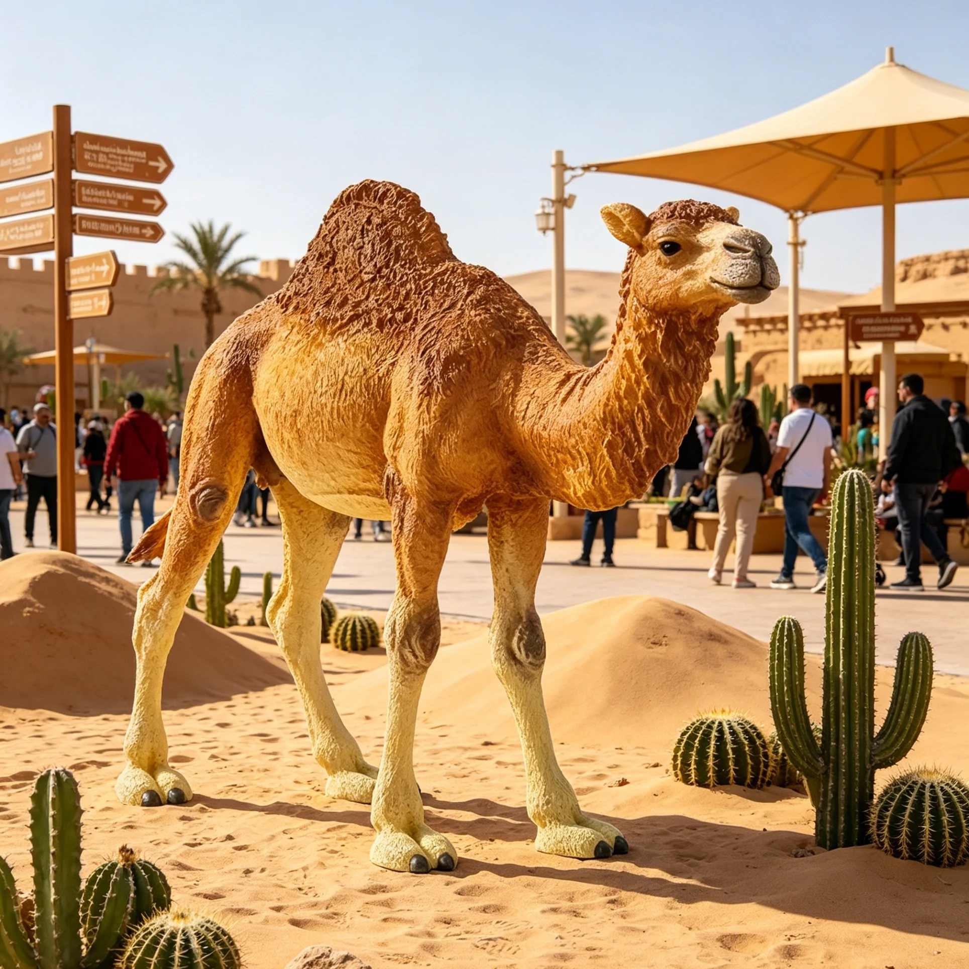 a*-Professional Zoo Decoration Large Fiberglass Camel Statue Realistic Dromedary for Safari Park Entrances.