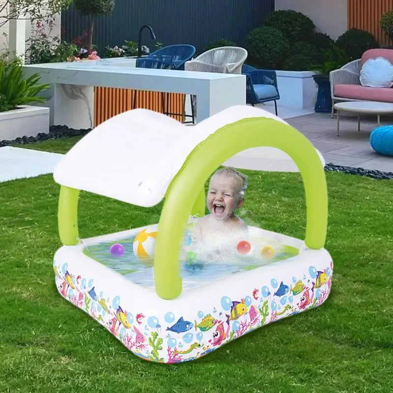 

Inflatable Paddling Pool With Sun Shade Spacious Swimming Pool Safe Kids Pool With Sunshade Design For Garden Or Terrace