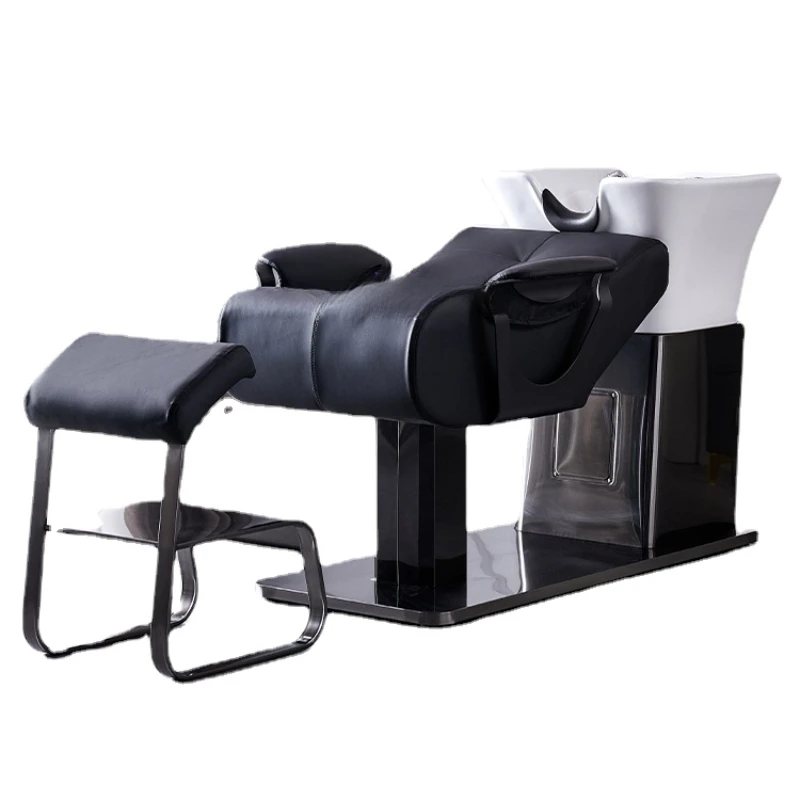 Lying Half Shampoo Flushing Bed Barber Shop Stainless Steel Ceramic Lying Half Shampoo Chair