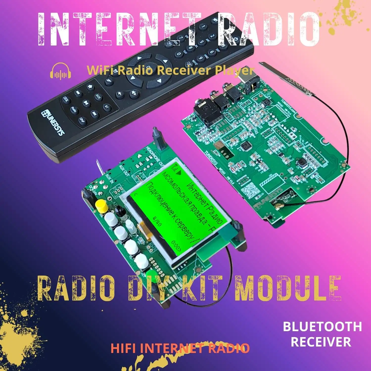 

DIY WiFi Internet Radio DIY Kit internet WiFi Player Board Bluetooth Stereo Network Receiver Headphone Amplifier AUX in Line Out
