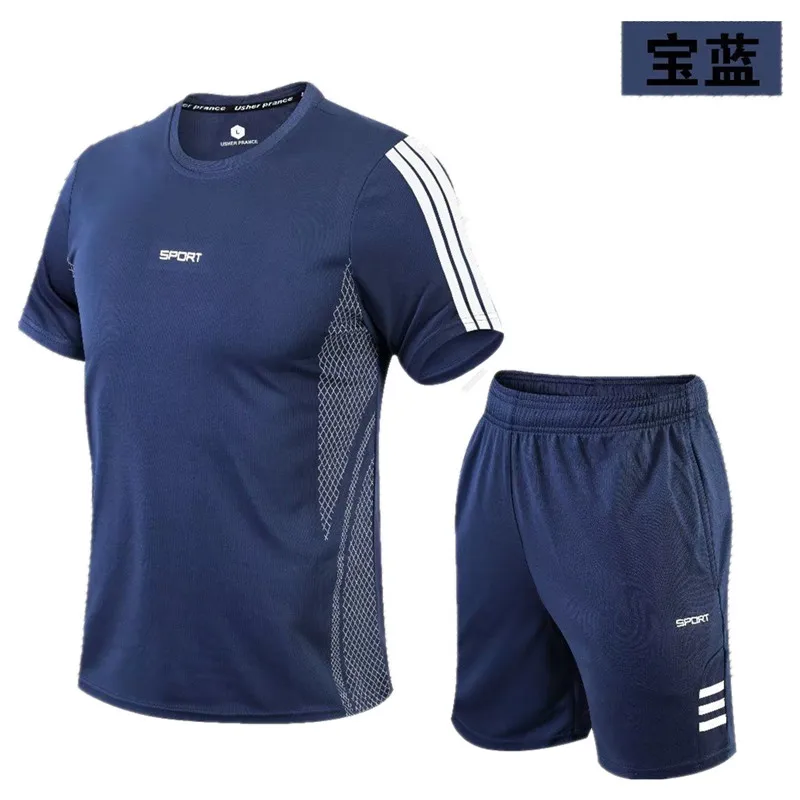 Men\'s Workout Clothes Athletic Shorts Shirt Set for Basketball Football Exercise Training Unisex Sport Shirt Top+ Pocket Short