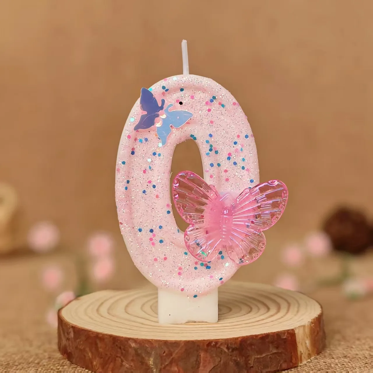 3D-Schmetterlings-Zahlenkerzen 0-9, glänzende, pinkfarbene Glitzerkerzen für Geburtstagskuchen, Kuchendekoration, Partyzubehör – Detail 4