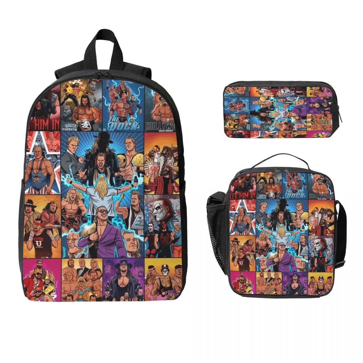 جون سينا احترام حصل عليه الكرتون المصارع على ظهره طالب بنين بنات BookBag حقيبة مدرسية 3ps معزول حقيبة الغداء مقلمة