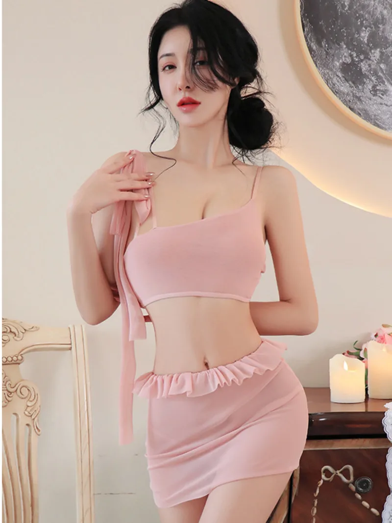 Summer Fashion Women's Clothing Exotic Mesh Solid Color Simple Pleated Skirt Asymmetric Strap Tight cute outfits for women LJWA