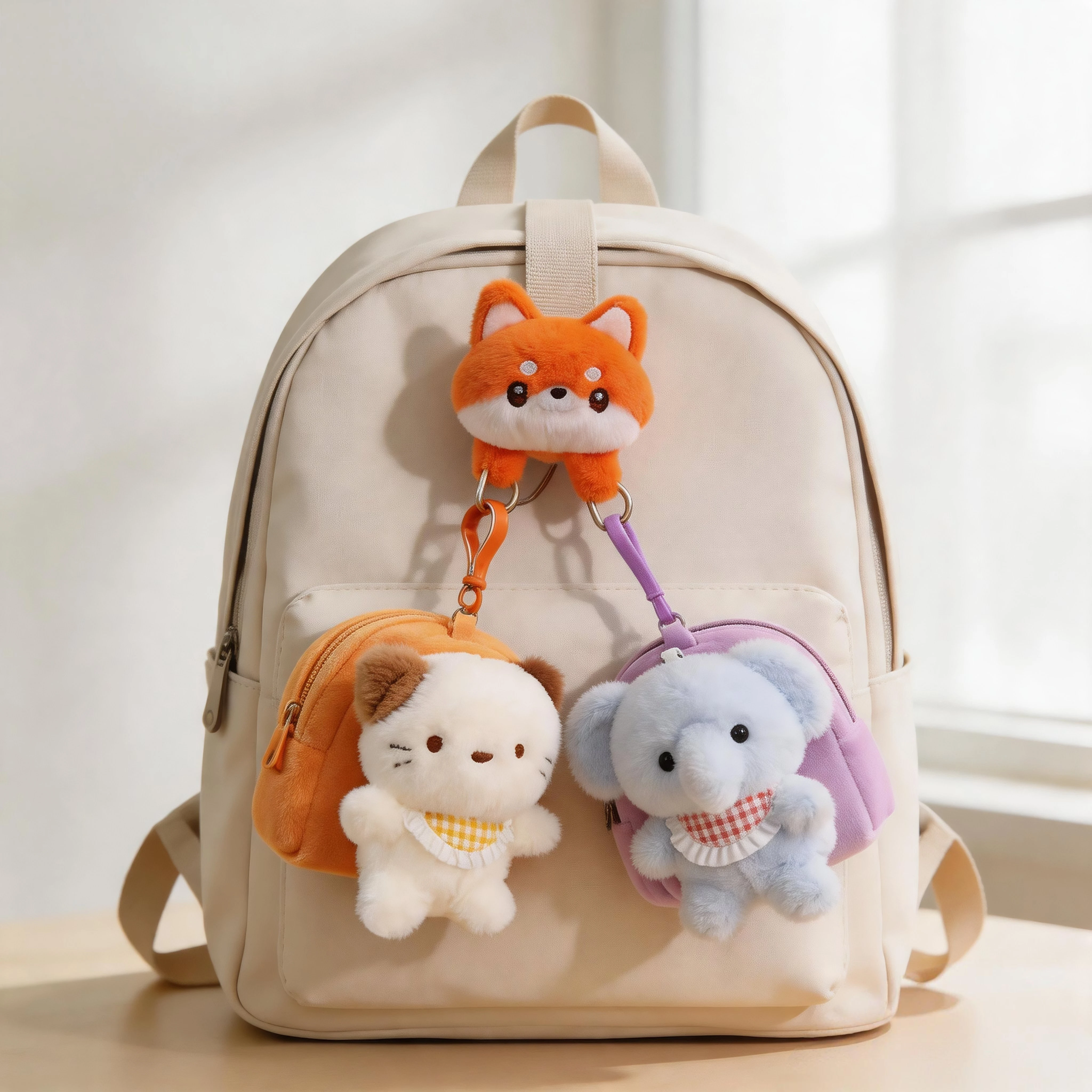 

Kawaii Cat Plush Keychain Detachable Clip Soft Stuffed Animal Keyring Fox,Bunny,Duck Penguin Designs,Charm Coin Purse Gift Kids