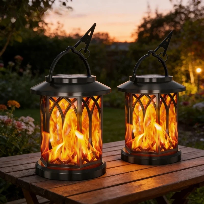 1PC Solar Flickering Flame Lantern Lights IP65 Waterproof Outdoor Hanging Lamp Solar Powered Patio Yard Garden Landscape Decor