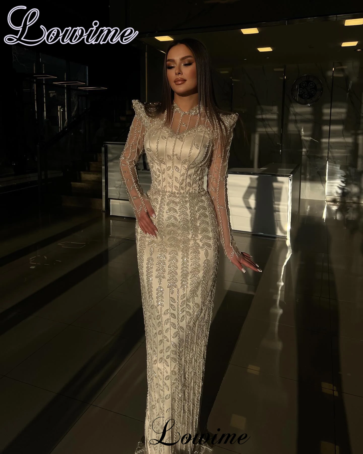 Luxury Beaded Evening Dresses Mermaid Long Sleeves Elegant Celebrity Dresses For Women Robes De Soirée Formal Occasion Dresses