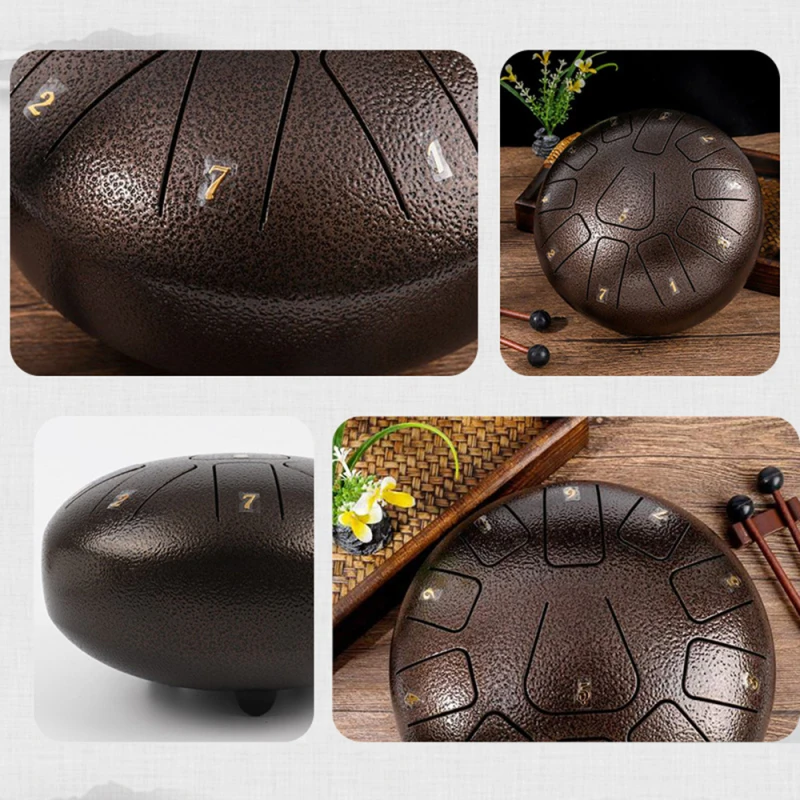 8 Inch Steel Tongue Drum Hollow Drum 11 Notes Handpan Drum with Drum Mallet Finger Picks Percussion for Meditation Yoga