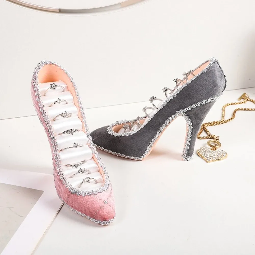 

Creative High Heel Shoe Jewelry Holder Floral Print Leopard Print Polka Dot Ring Holder Pink Lace Multi-pattern