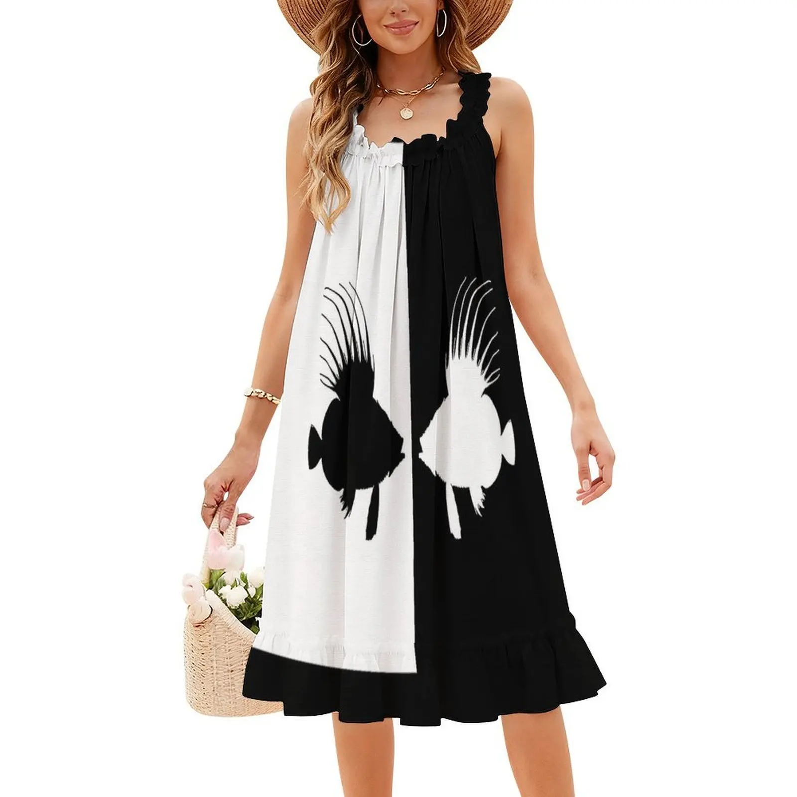 فستان دوري فيش على الطراز الكوري للنساء، فستان كاجوال أنيق للحفلات أو الارتداء اليومي، فستان فني ساحلي صيفي للشاطئ السفلي #4