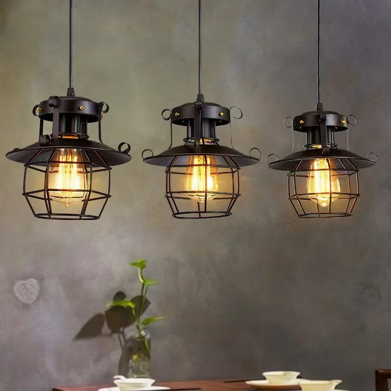 

Retro Style Country Wrought Iron Cage Chandelier Industrial Style Personalized Creative Modeling Lamp Bar Cafe Atmosphere Light