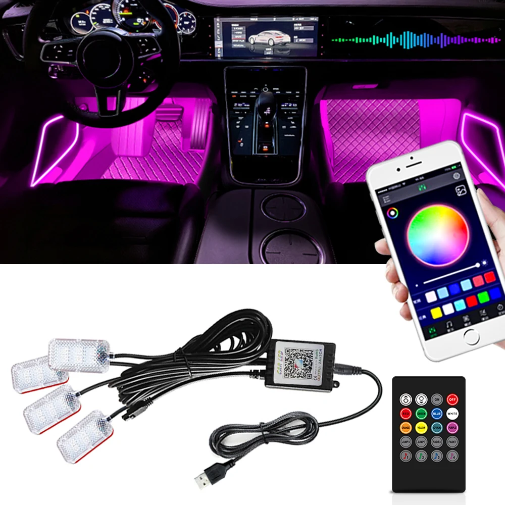 

Car Atmosphere Led Foot Light Ambient Lights Backlight Remote App Music Control Decorative Off Road 4x4 Automobile Accessories