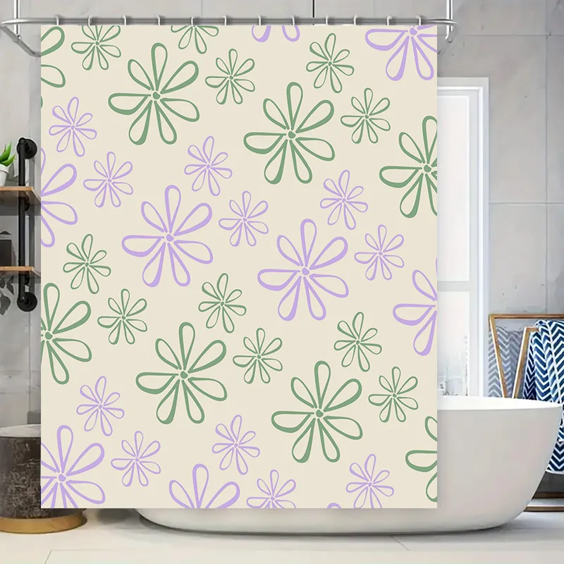 

Красивая занавеска для душа в ванной комнате с цветочным узором, декоративный водонепроницаемый коврик для ванной, аксессуары для домашнего декора, светло-зеленый лаванда