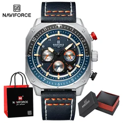 NAVIFORCE Men's Fashion Watch Leather band Waterproof Quartz Chronograph Wristwatch Clock in watch Luxury set for man in giftbox