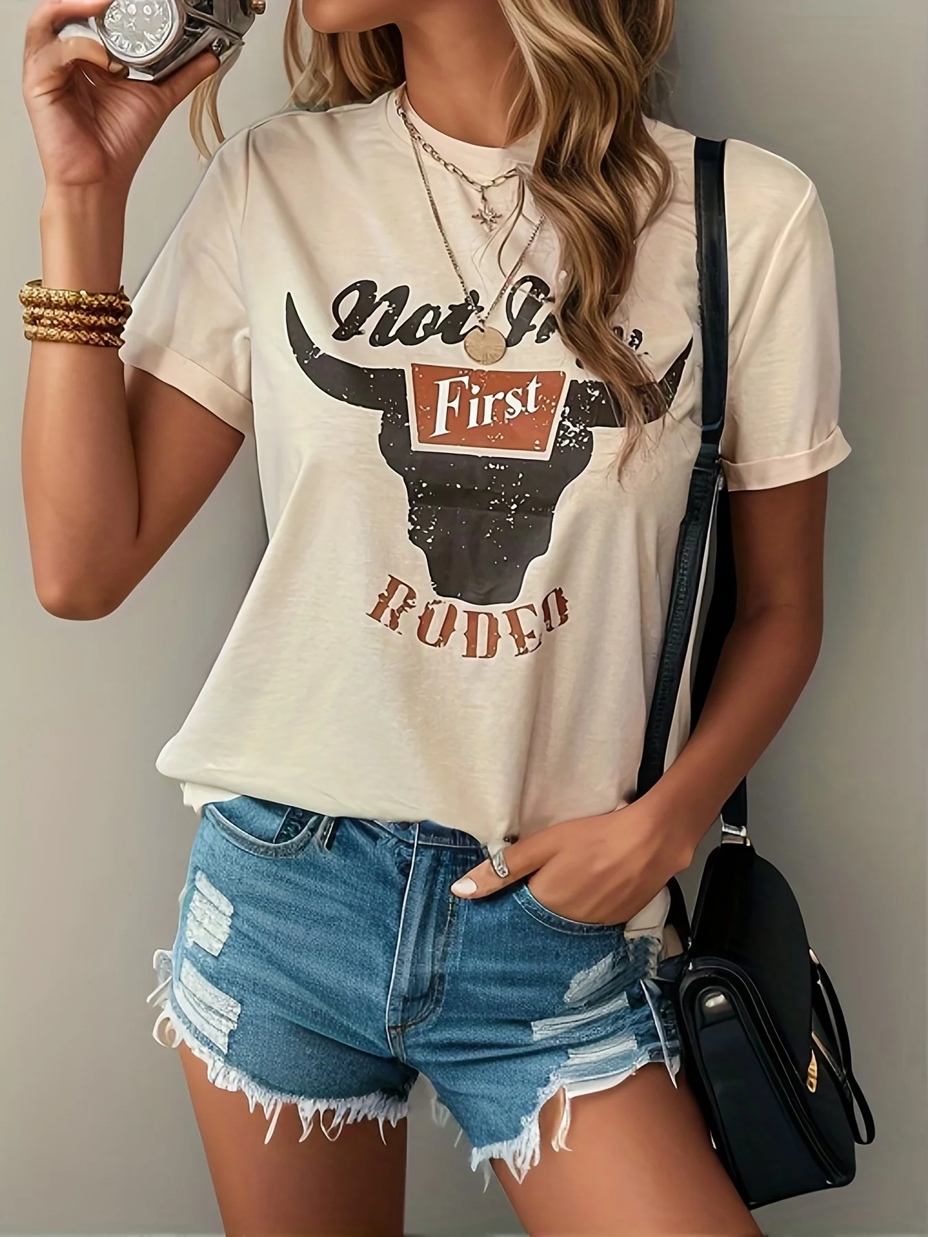 Rodeo Grafik T-Shirts Frauen steuern Schädel Western T-Shirt Vintage Country Musik Shirt Cowboy Grafik T-Shirts Tops