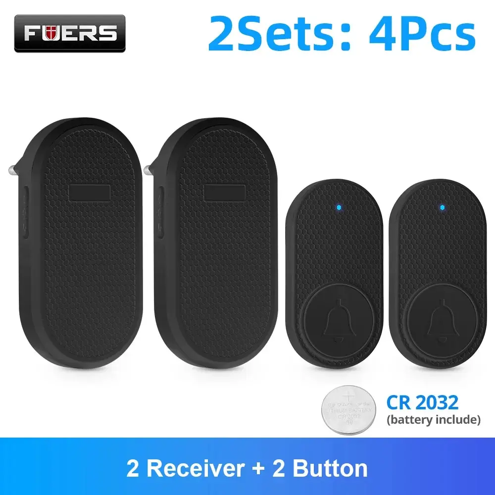 Fuers Wireless Doorbell 32 Songs Waterproof Button Welcome Chime Door Bell Smart Alarm System With 2 Receivers & 2 Buttons