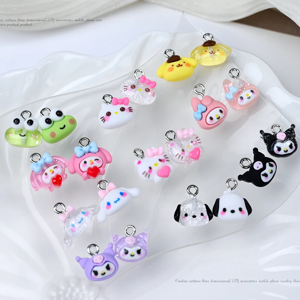 10 Pz 3D Miniso Sanrio Kawaii Kuromi/Melod/Cane Unghie artistiche 12*13 cm Divertente Sveglio Kitty Cat Pendenti E Ciondoli In Resina FAI DA TE Accessori Per Manicure