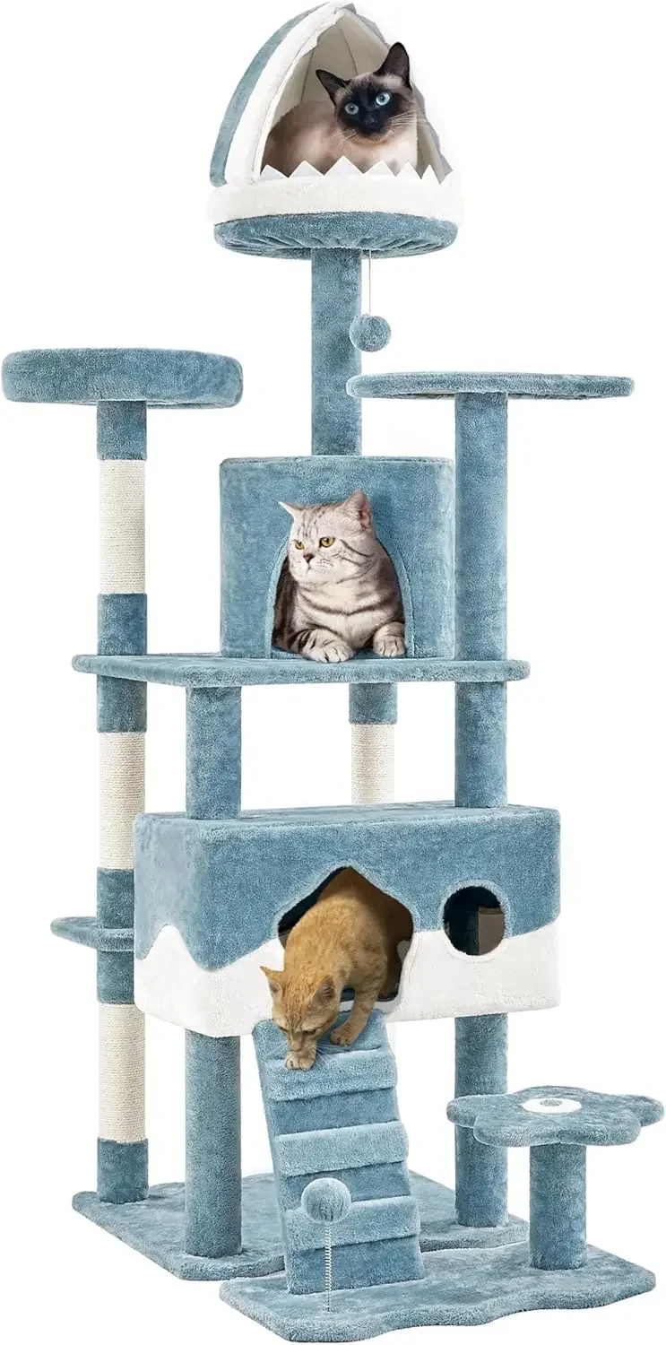 

Cat Tree, 72.5inch Ocean-Themed Cat Tree Tower, Multi-Level Large Cat Tree For Indoor Cats With Shark's Mouth Bed & 2 Big|