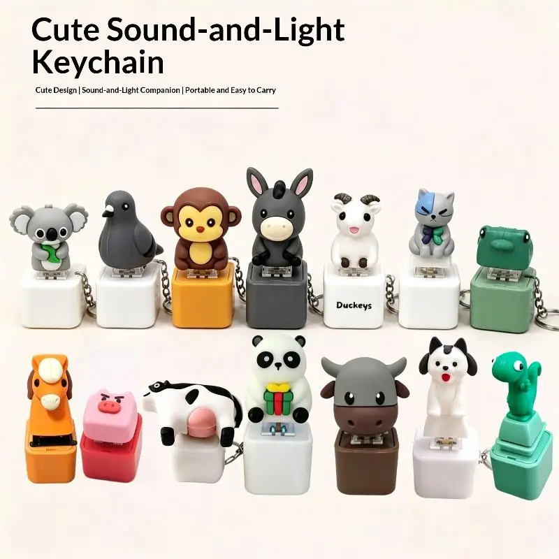 Anti-Stress Sounding Horses Cows Sheep Donkeys Pigeons Keychain LED-Glowing Fidget Button Cute Animal Rechargeable Keyring