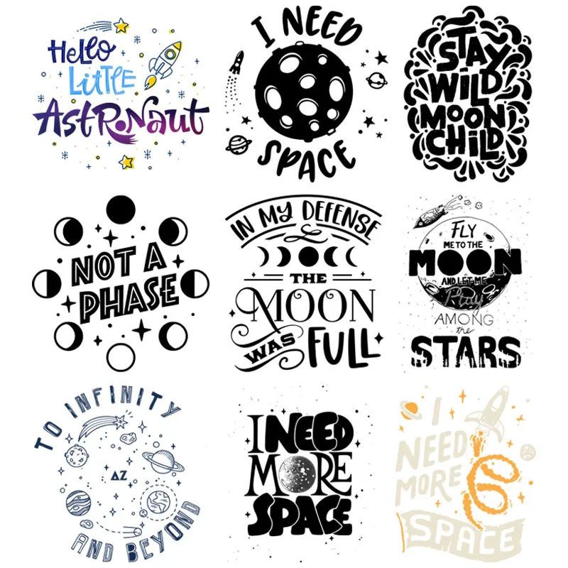 Cartoon Moon & Star I Need More Peace DTF Heat Transfer Sticker Clothing Iron-on Stickers Vinyl Patches For DIY Clothing T-Shirt