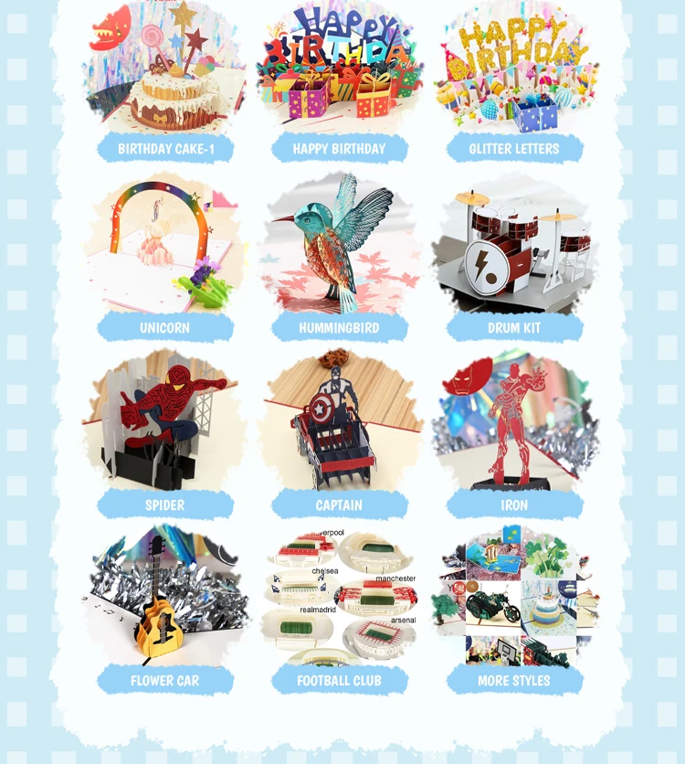 Neue 3D-Pop-UP-Einladungen „Happy Birthday“, Grußkarten, Geschenkpostkarte für Kinder, Kuchen, Klavier, Miniaturen, anpassbare Dankeskarte – Detail 5