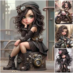 Pieno quadrato rotondo dolce ragazza fresca che cavalca moto 5D pittura diamante fai da te Steampunk ragazza diamante mosaico kit punto croce Deocr