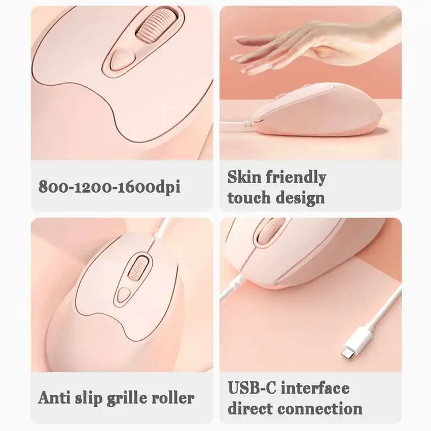 Hot Selling Type-C Interface Wired Mouse Plug And Play Compatible With Multiple Systems DPI Adjustable Button Mute Mouse