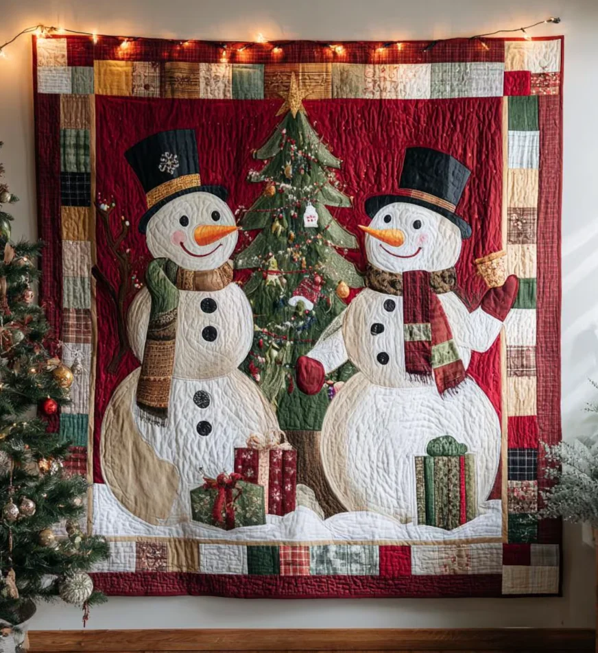 Christmas Snowman Quilted Blanket Cozy Winter Throw Blanket Cute Blanket for Christmas Home Decor,Xmas Home Decor, Blanket Gift