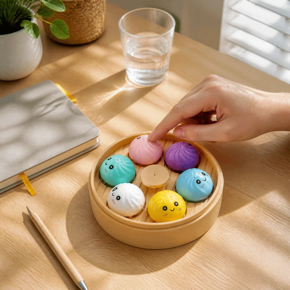 Finger Button Simulation Steamed Buns Set Fingertip Pressure Pressable Keys Dumplings Keyboard Clicker Key Cap Clicker
