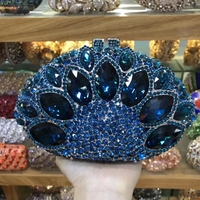 XIYUAN Navy Blue Stones Minaudiere Clutch Silver Crystal Evening Handbag Women Party Prom Bag Bridal Clutches Wedding Purse