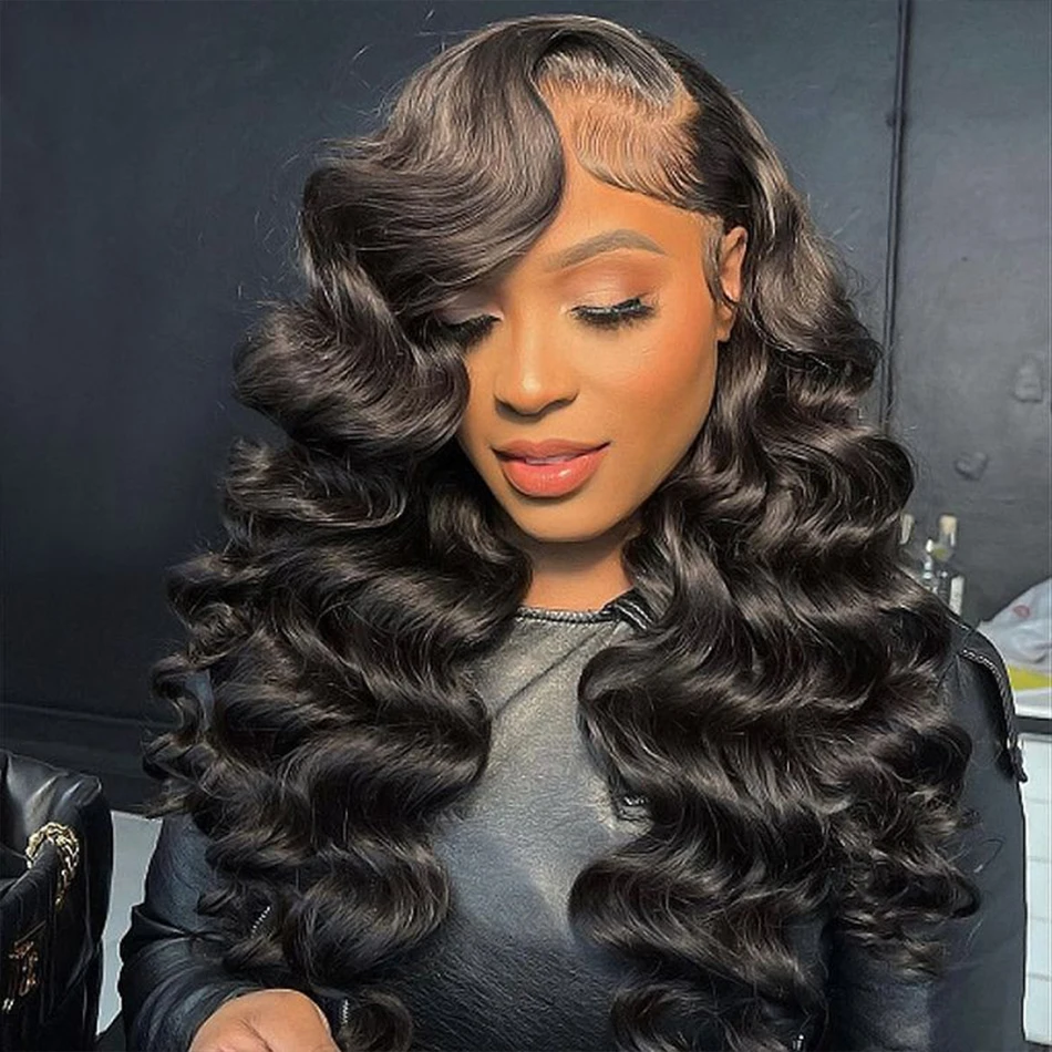 

DreamDiana 100% Malaysia Hair Bouncy Curls Human Hair Lace Frontal Wigs 250 Density 13X4 HD Loose Curly Double Drawn Hair Wigs