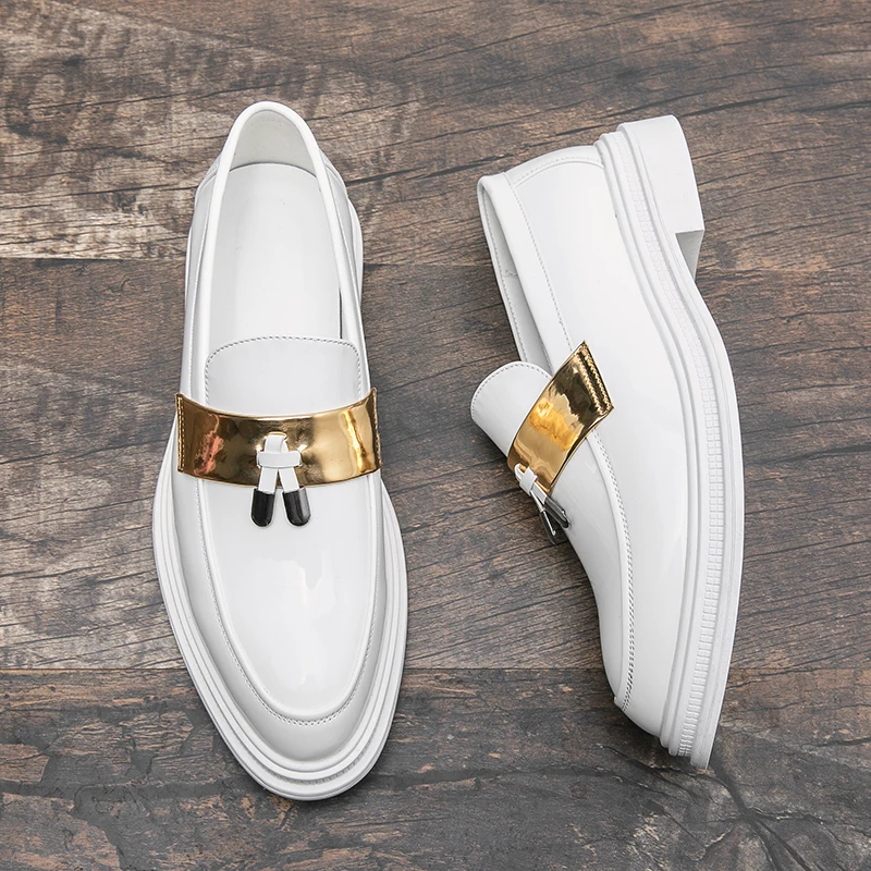 

Designer Leather Men's Luxury White Dress Brand Driving Black Loafers for Men Moccasins Italian Casual Wedding Office Man Shoes