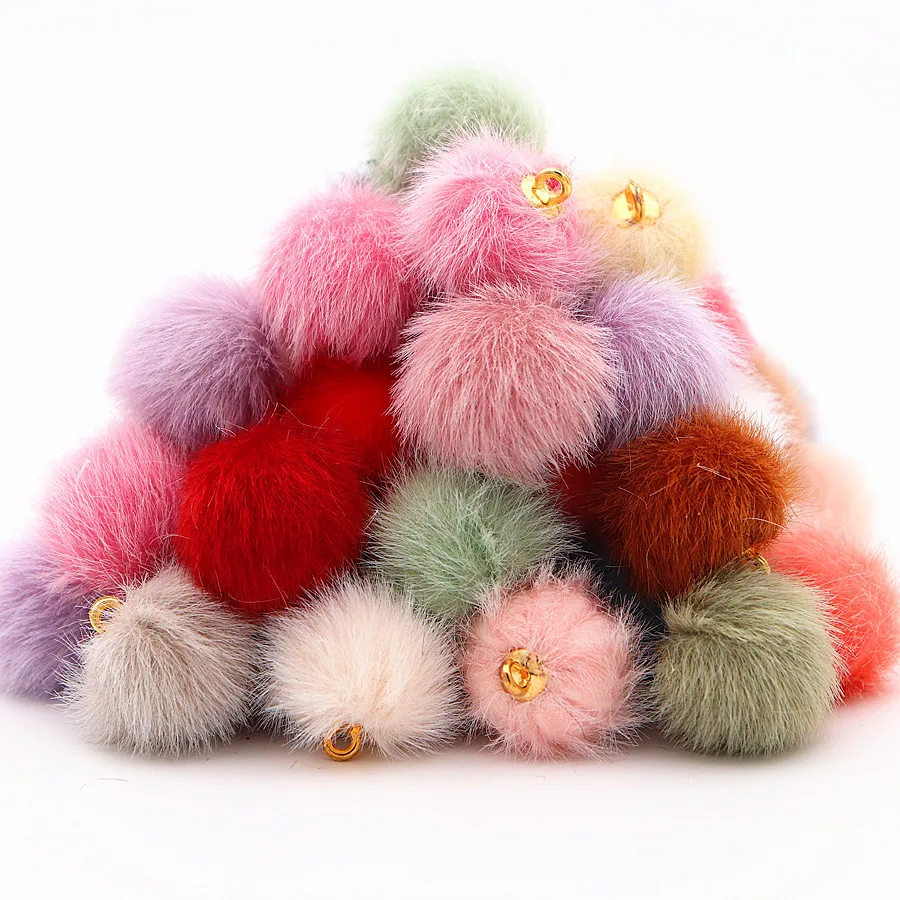 10pcs 15mm Plush Imitation Fur Pompoms Ball Beads Charms DIY Pompom Beads Pendant for Necklace Bracelet Earring Jewelry Making