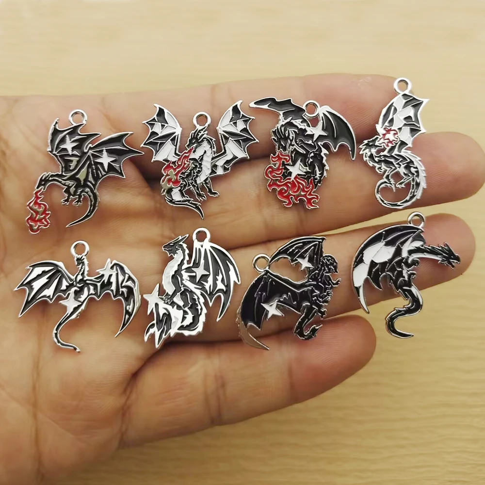 Image of 10 Stück Drachen-Anhänger für die Schmuckherstellung, DIY-Zubehör, Ohrringe, Armband, Schlüsselanhänger, Bastelbedarf, Legierungsmetall, weiß plattiert