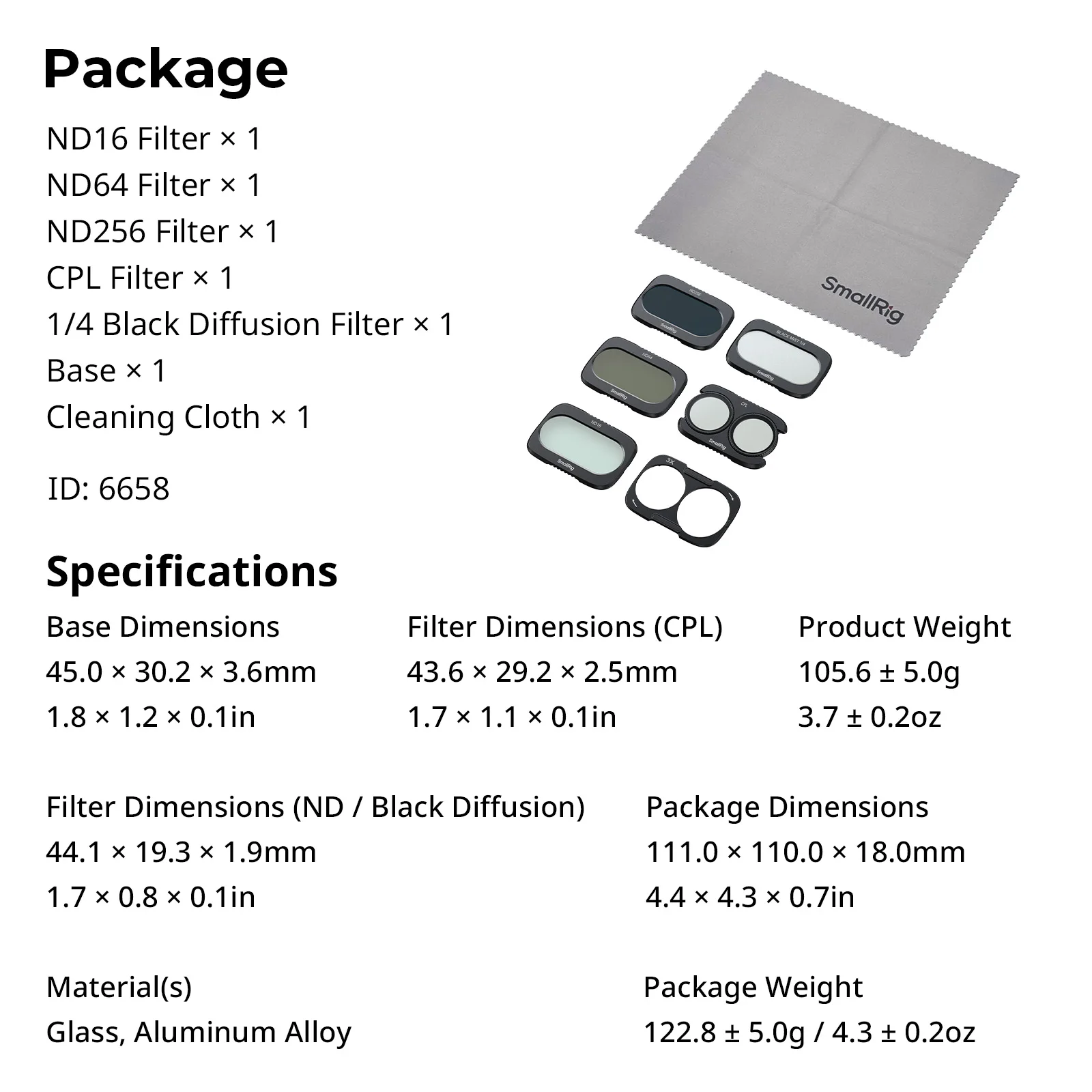 SmallRig Split-Filter-Set für DJI Osmo Pocket 4P mit ND16 / ND64 / ND256 / CPL / 1/4 Schwarzer Diffusionsfilter Basis -6658