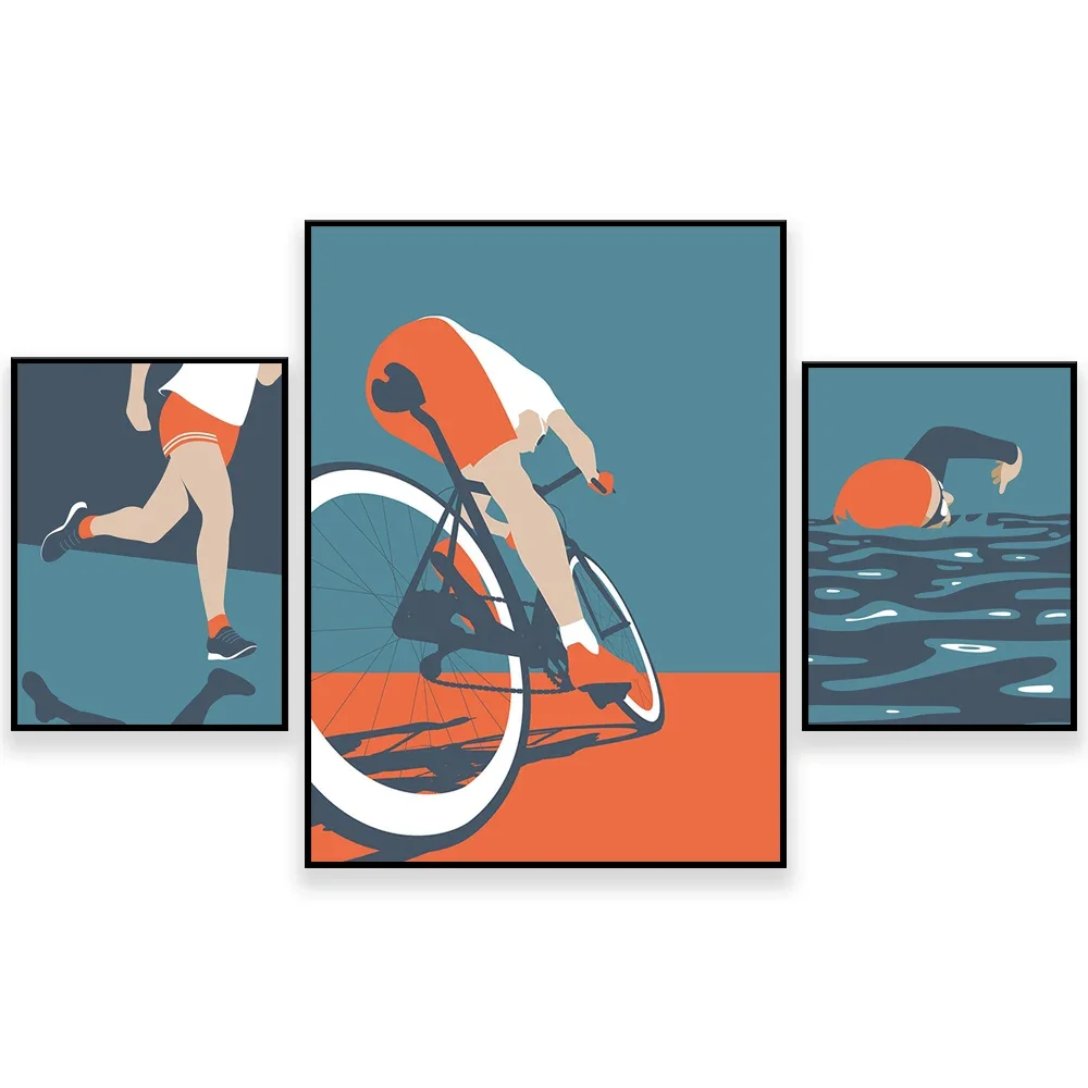 

Triathlon Art Print, Medieval Typographic Style / Swim Cycle Running Poster Decor Gift