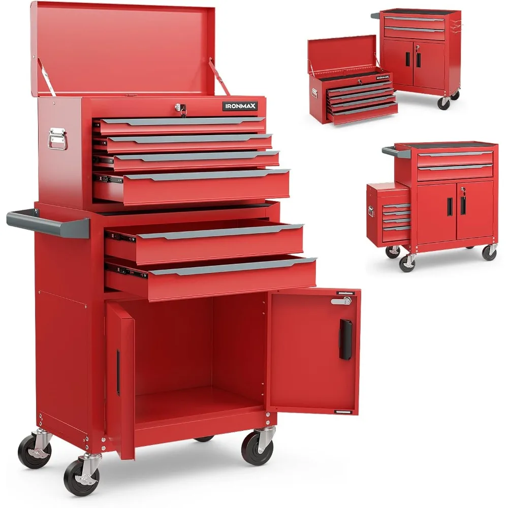 

Luck Tool Chest, 6 Drawers Extra Large Rolling Too Storage Cabinet with 4” Universal Lockable Wheels, Auto Lock, Protectiv