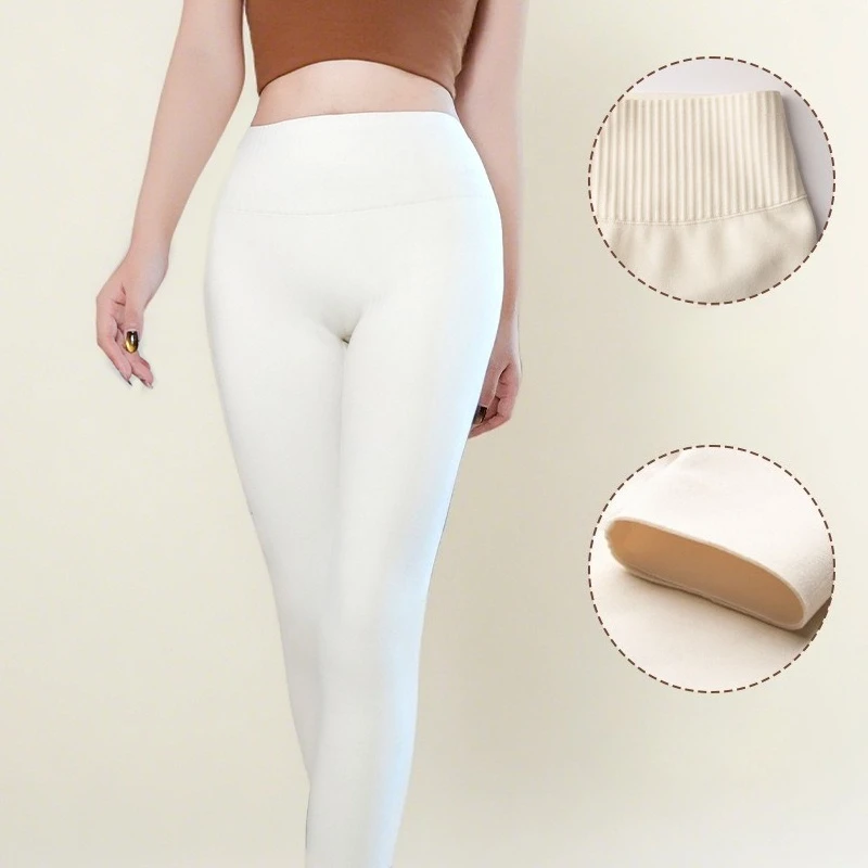 Calças femininas de lã espessada quente de nove polegadas outono/inverno novo estilo de alta elasticidade respirável sem costura outerwear leggings de tubarão