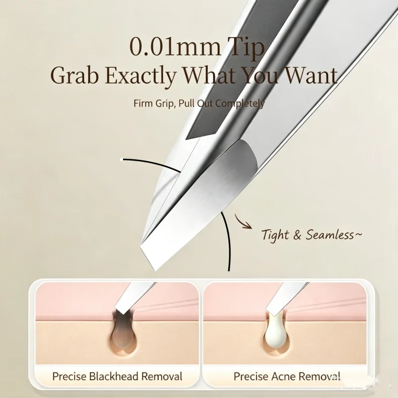 Precision Blackhead Tweezers & Disposable Acne Needle Set– Professional Stainless Steel Pimple Extractor Kit, Facial Skin Care