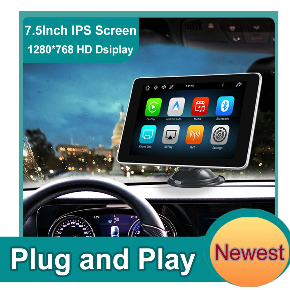 Wireless Carplay Android Auto Carplay Tablet Portable Multimedia Pad Stereo 7 Inch Screen Dual Bluetooth Car Video Players