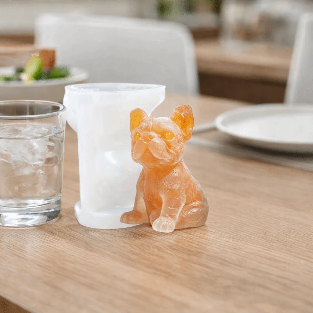 Cute 3D Dog Silicone Candle Mold Simulated Sitting Cat Ice Cube Mold Handmade Non-stick Pudding Mold Plaster