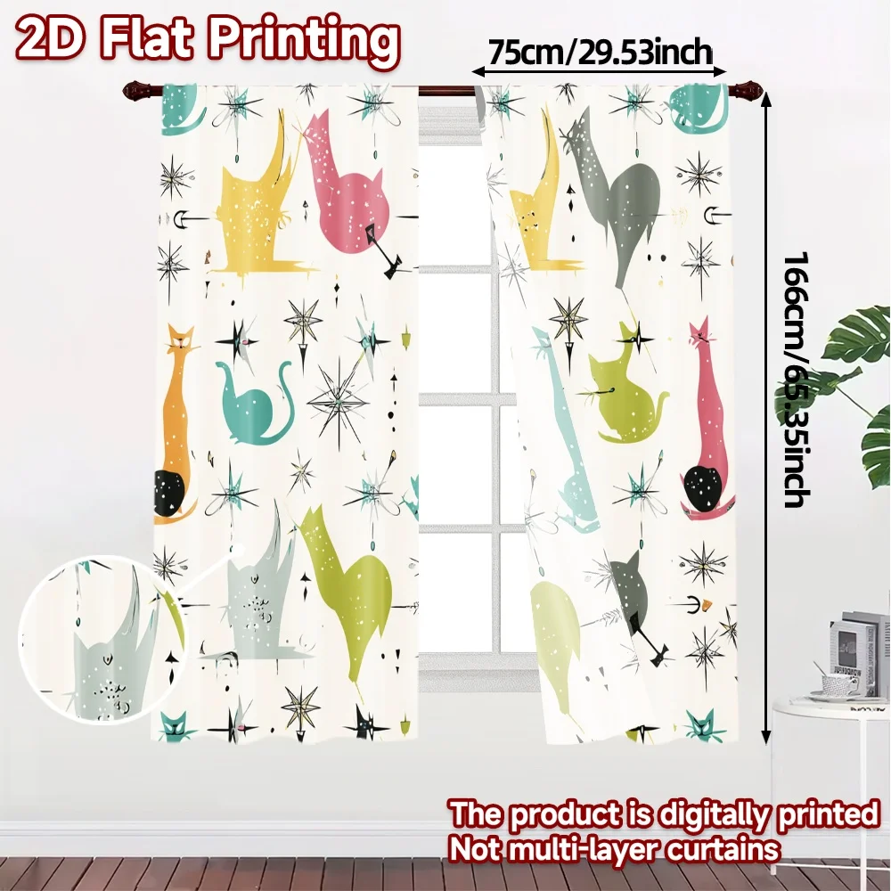 2D Flat Printing,JIT 2pcs, Curtains (Without Rod) Atomic Cats Popular Curtains&Window Treatment Fabric Curtains Versatile All