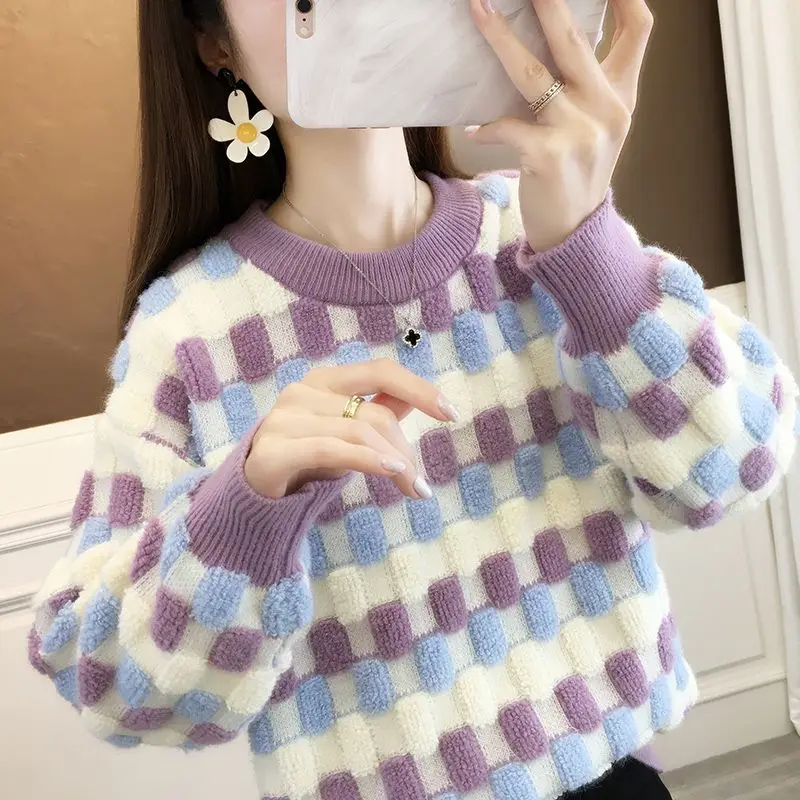 

Knitted Soft Top New Autumn/Winter Sweater O-Neck Versatile Pullover Shirt Long Sleeve Korean Loose Fit X68