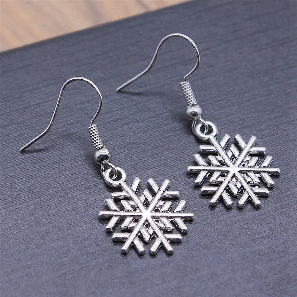 1pair Snow Flake small earrings ornaments jewelry making vintage hook Size 18x19mm