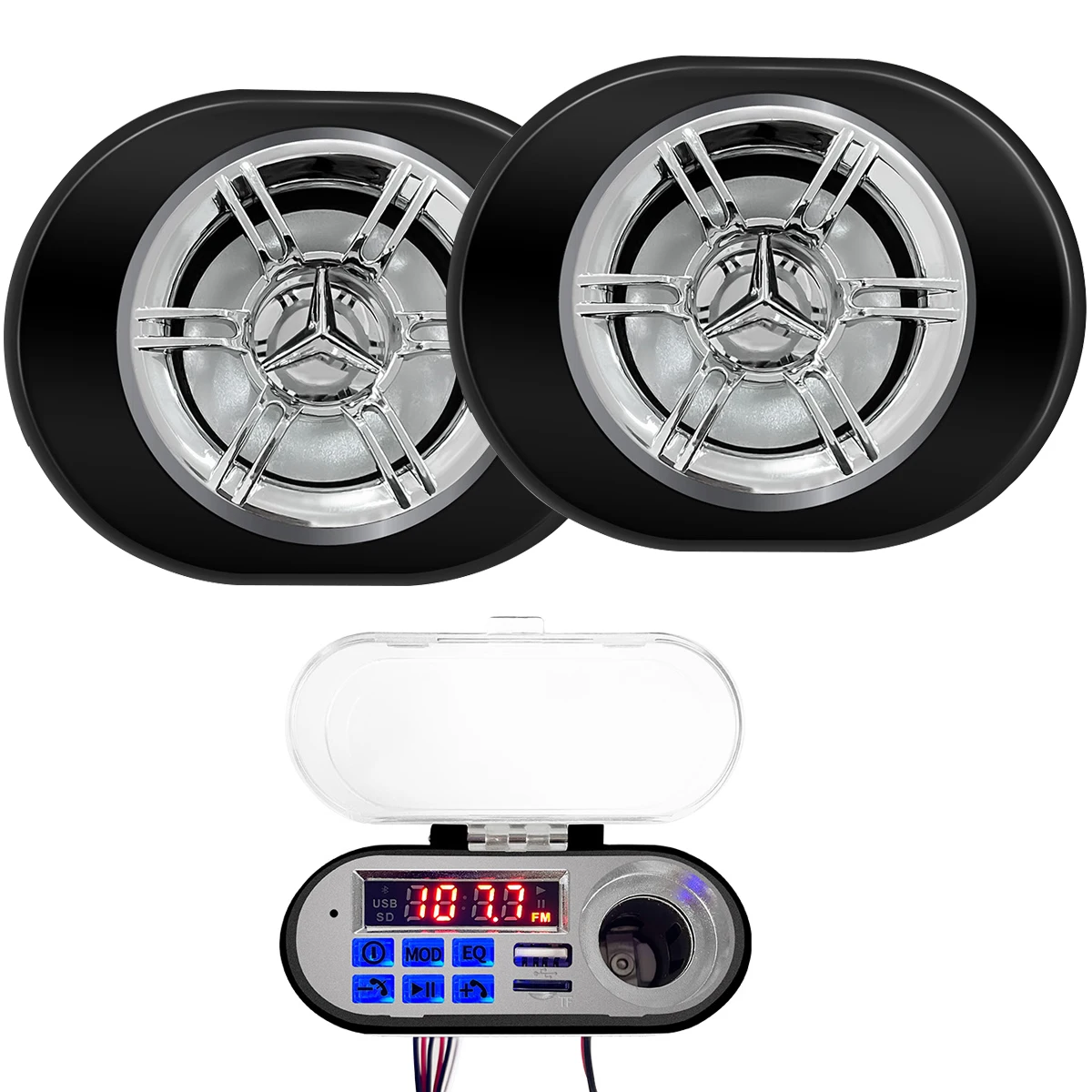 مكبر صوت لمقود الدراجة النارية/بلوتوث مدمج/مشغل MP3/جهاز تحكم عن بعد لاسلكي مقاوم للماء، مناسب للدراجات النارية