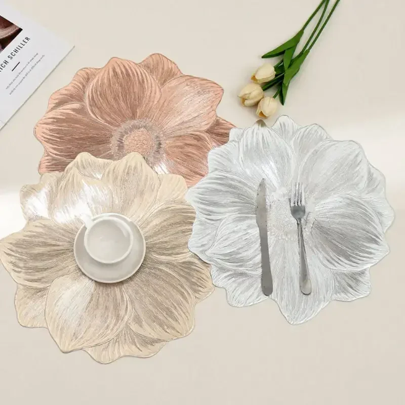 1PC Lotus Shape Table Placemats Tableware Place Mat Oil Heat Resistant Waterproof Washable PVC Tableware Mat 2025 New