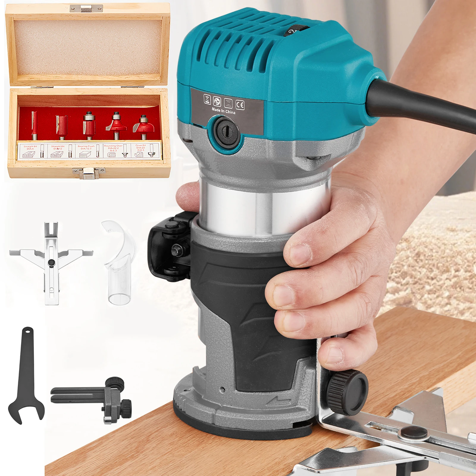 710W Elektrische Handfräse mit variabler Geschwindigkeit 33000 U/min Holzfräser mit 5 Hartmetall-Schneidköpfen Professionelles Werkzeug – Detail 6