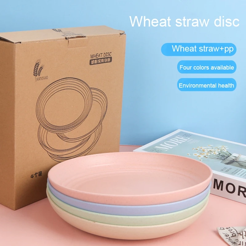 Reusable Dinner Plates Microwave and Dishwasher Safe Wheat Straw Plates for Kitchen Unbreakable Kids Dinnerware 23CM 4 Colors