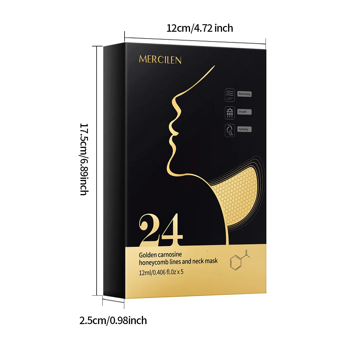 Mercilen Golden Honeycomb Moisturizing Neck Mask 12ml*5 Pieces, Contains Hyaluronic Acid and Glycerin, Firming, Moisturizing, and Smoothing for the Neck, Enhancing Neck Lines, Providing Sufficient Moisture for the Neck, Making the Skin Look Lighter, Brighter, and More Radiant