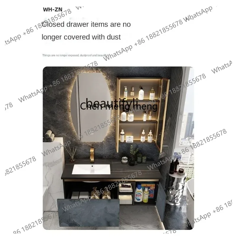 new Zq-Light Luxury Stone Plate Bathroom Cabinet Combination, Wall-Mounted, Modern, Simple, Smart Bathroom Table, Sink Washbasin